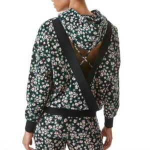 Alice + Olivia Ronan Cutout Back Floral Hoodie in Black. Size M